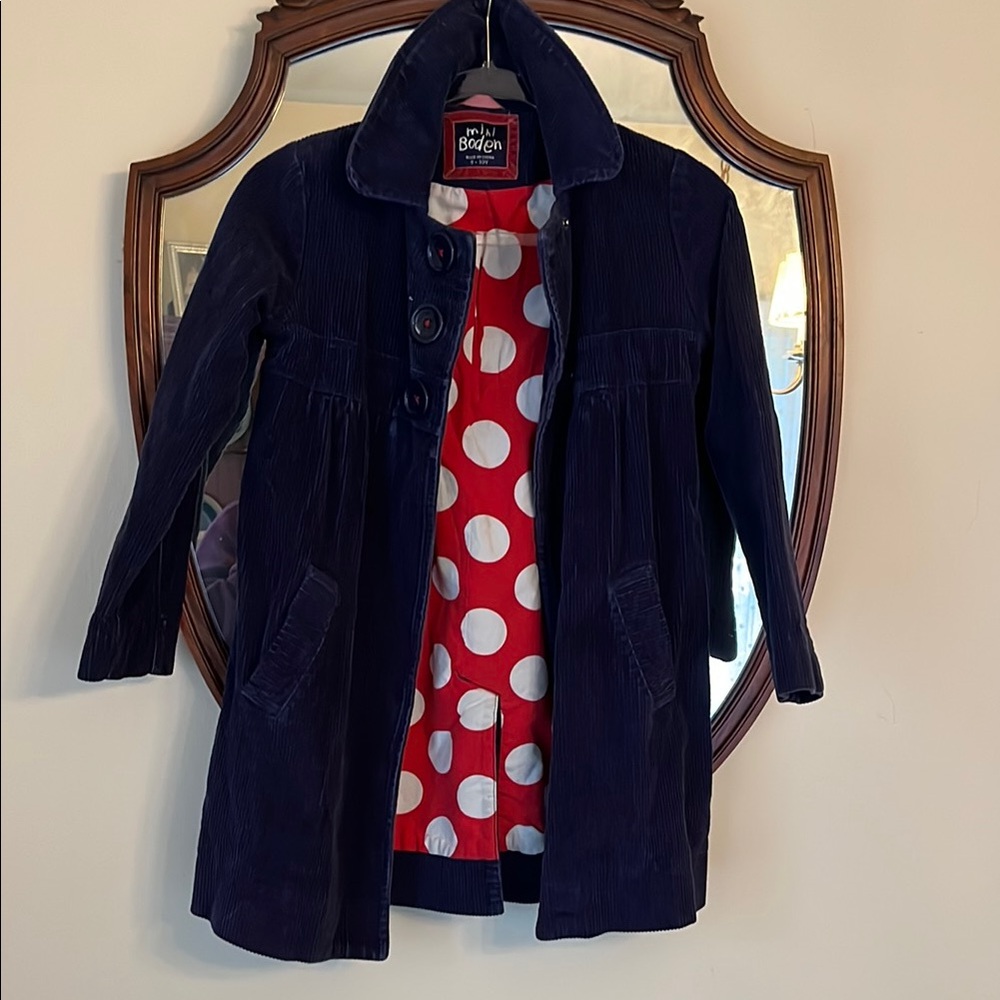 Mini Boden Navy Kids Coat with Red Polka Dot Lining Size 9-10 year in EUC